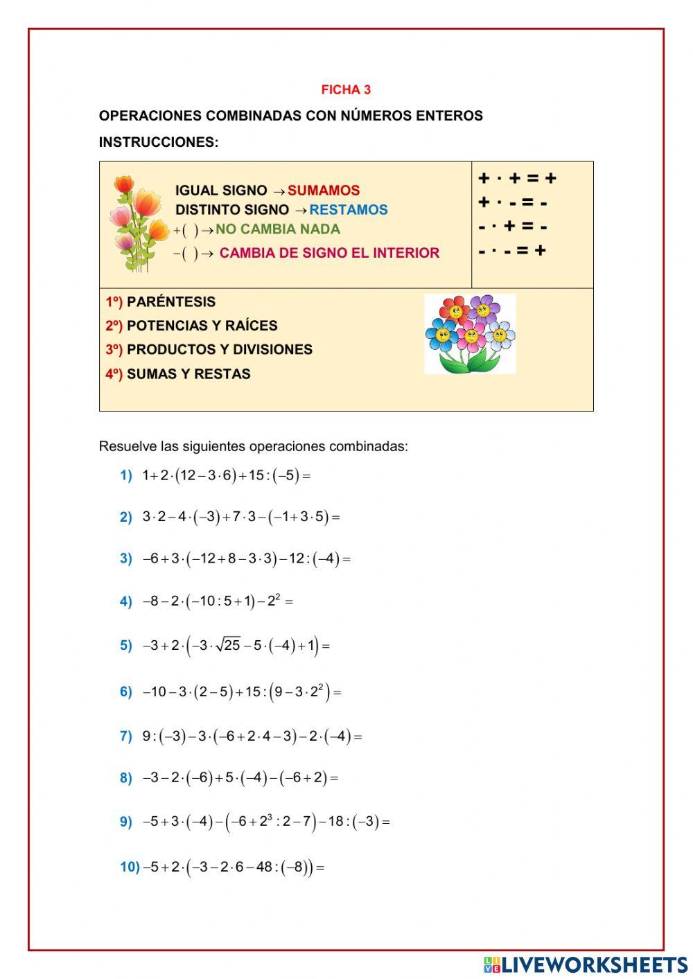 Operaciones combinadas de enteros