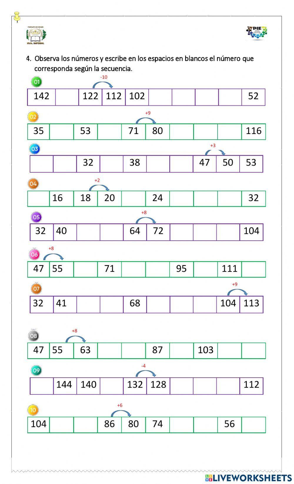 Secuencia de numeros