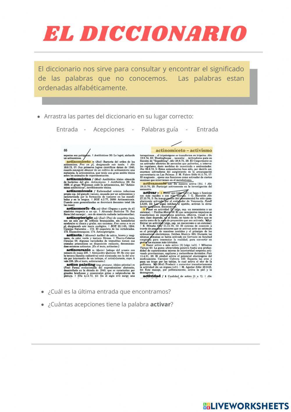 Partes del diccionario