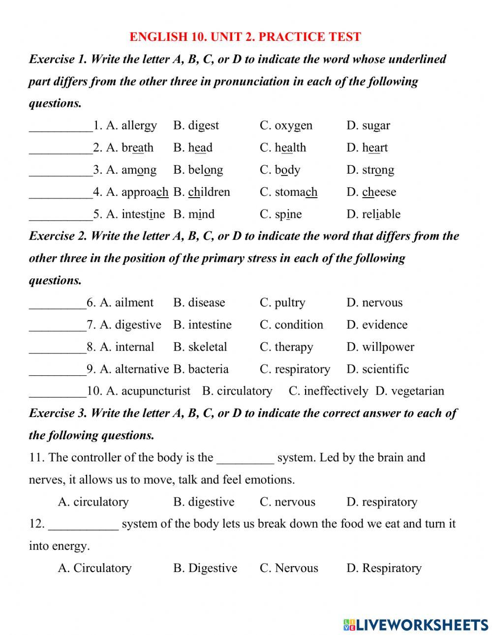 English 10. Unit 2. Your body and you