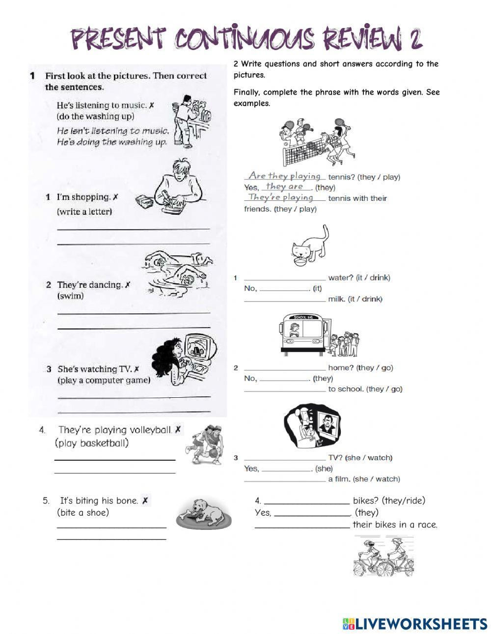 Present Continuous Review Present Continuous Review