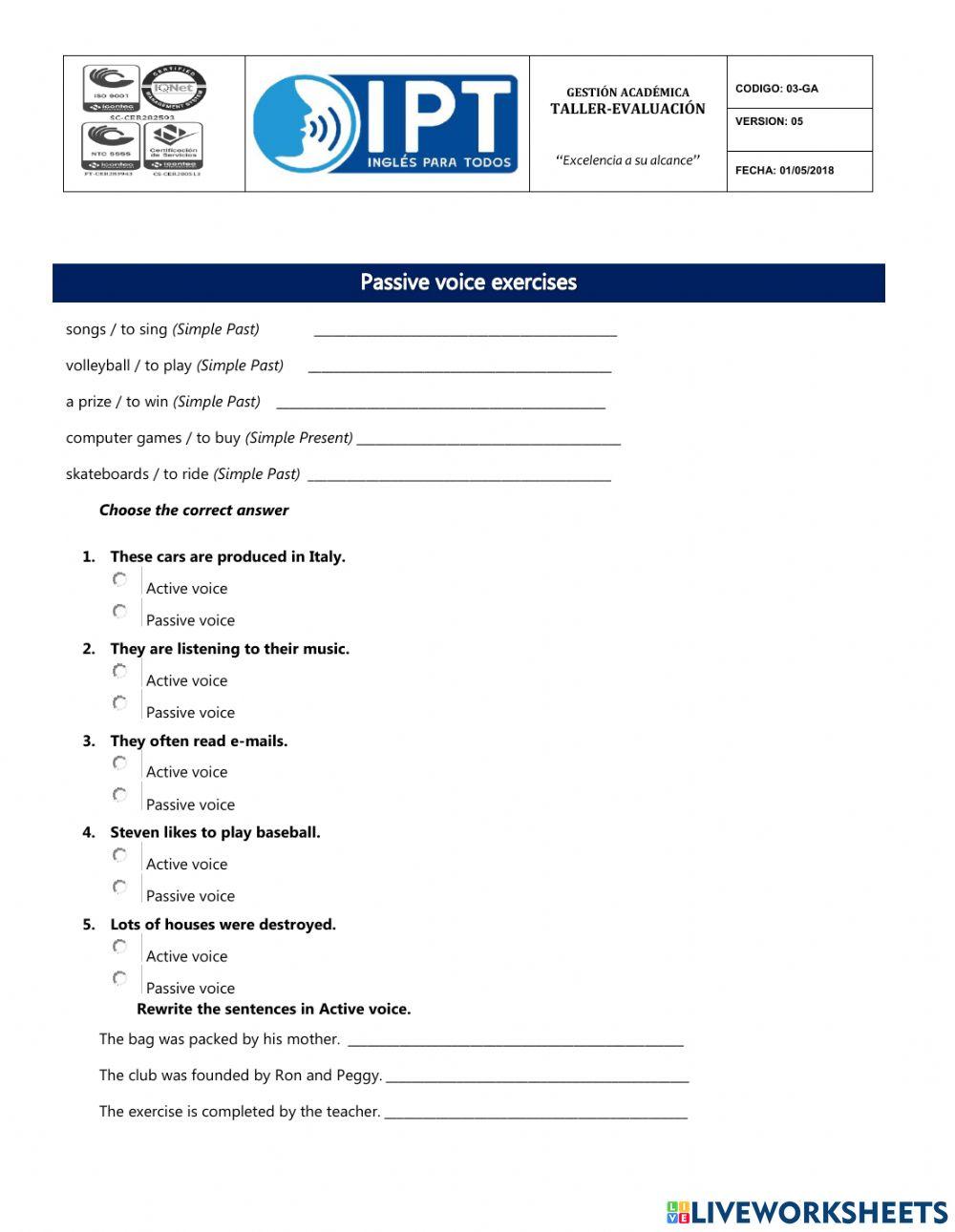 A2 Unit 11 Passive Voice