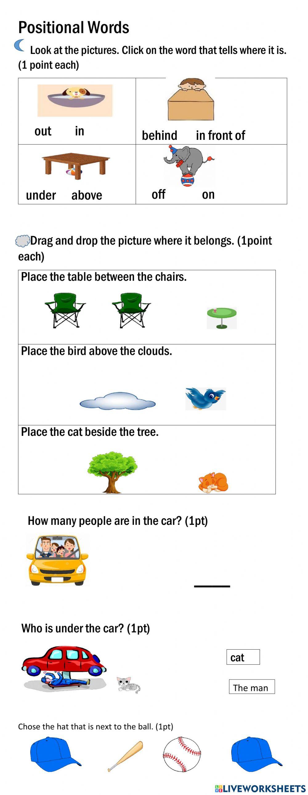 Positional Words Checkpoint worksheet | Live Worksheets