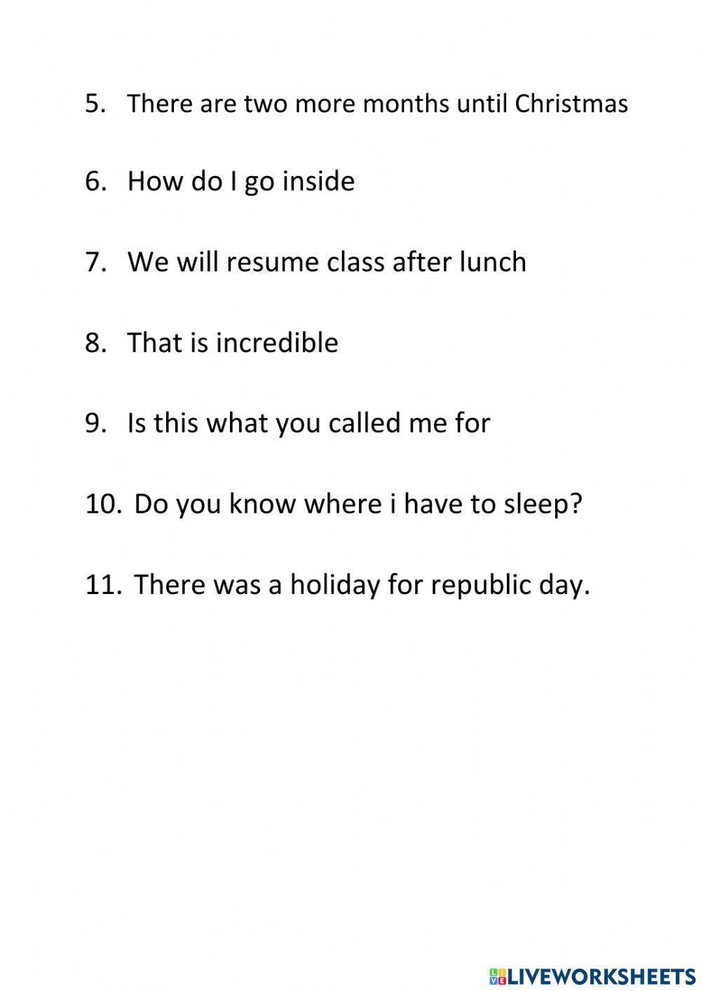 Punctuation - Full stop, question mark, exclamation, captial letters 1