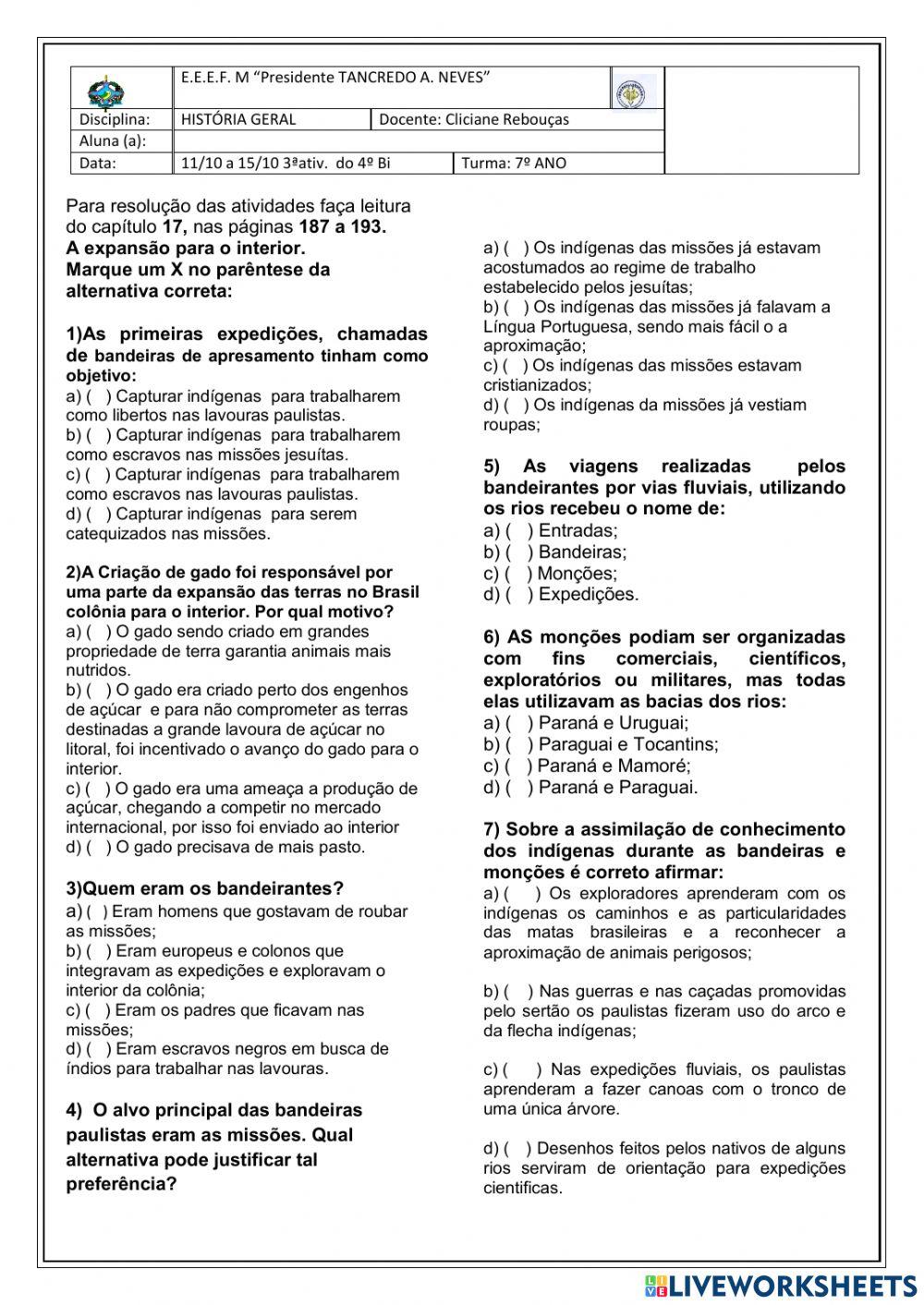 A Expansão para o interior da colônia.