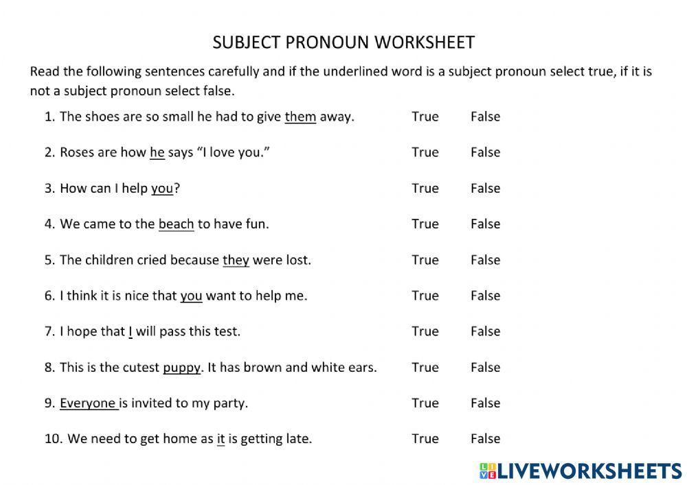 Subject Pronoun Worksheet