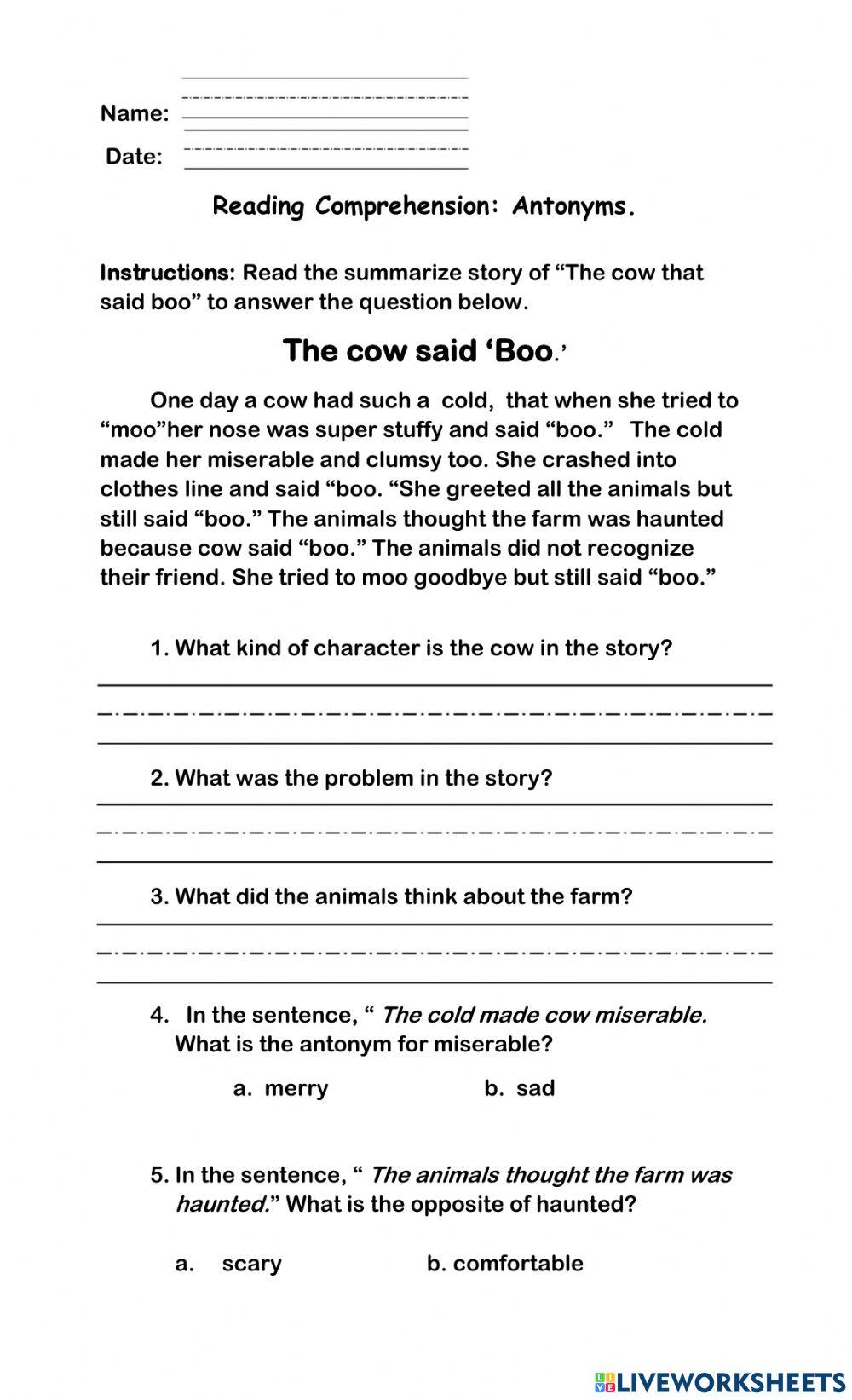 Context Cluen antonyms worksheet | Live Worksheets