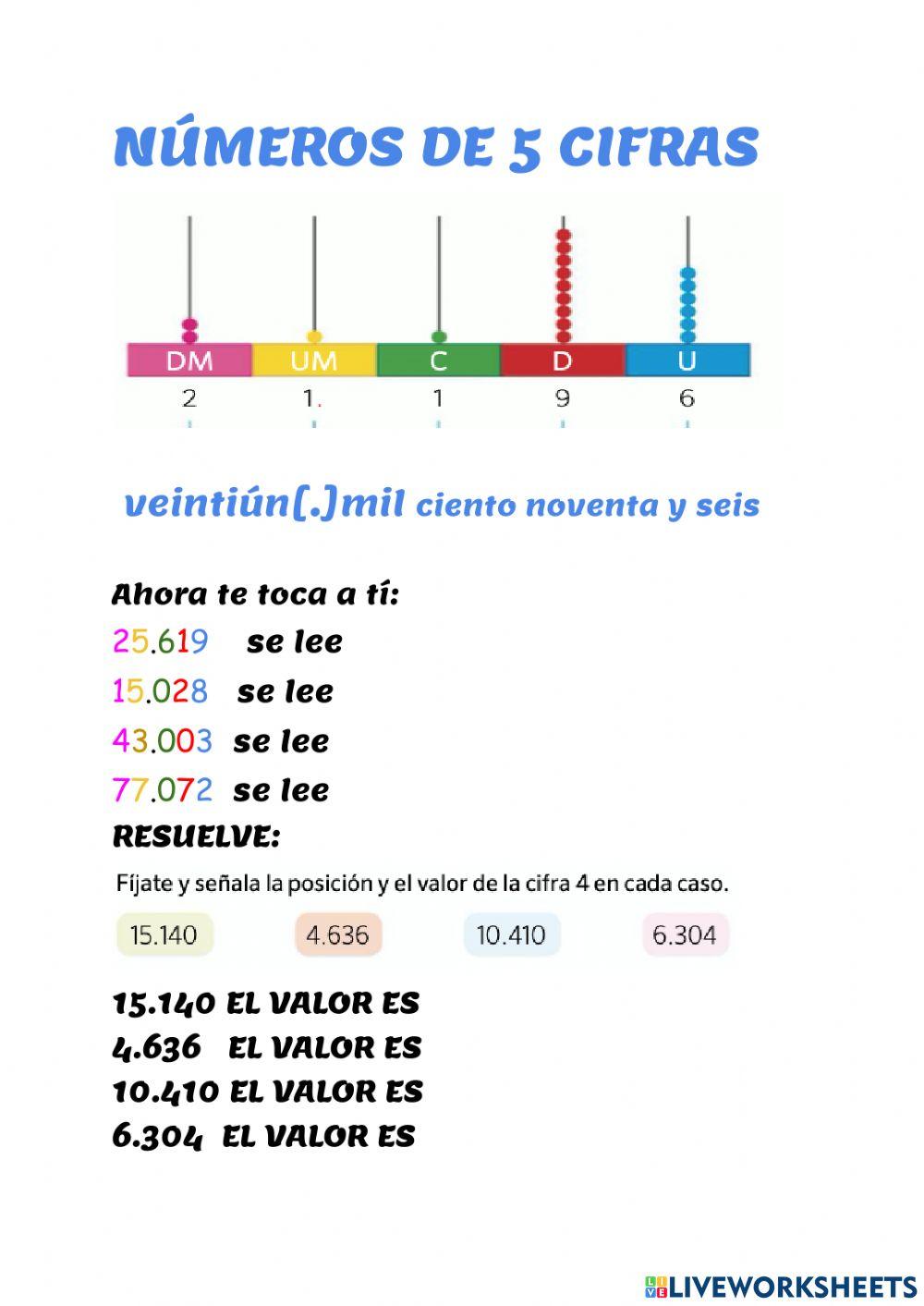 Números de 4 y 5 cifras