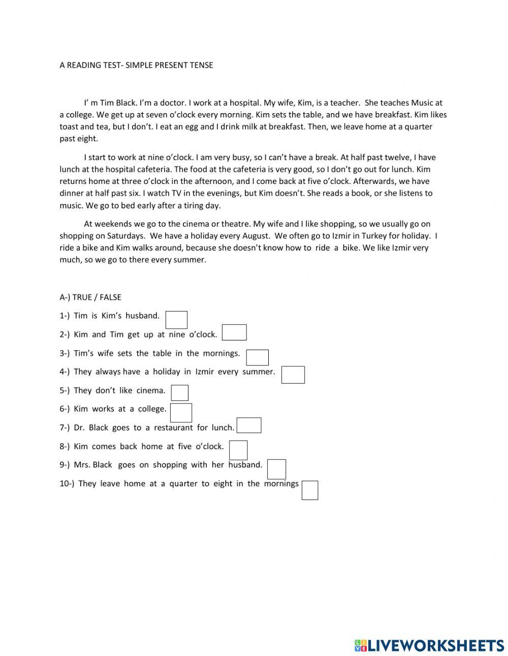 Reading simple present