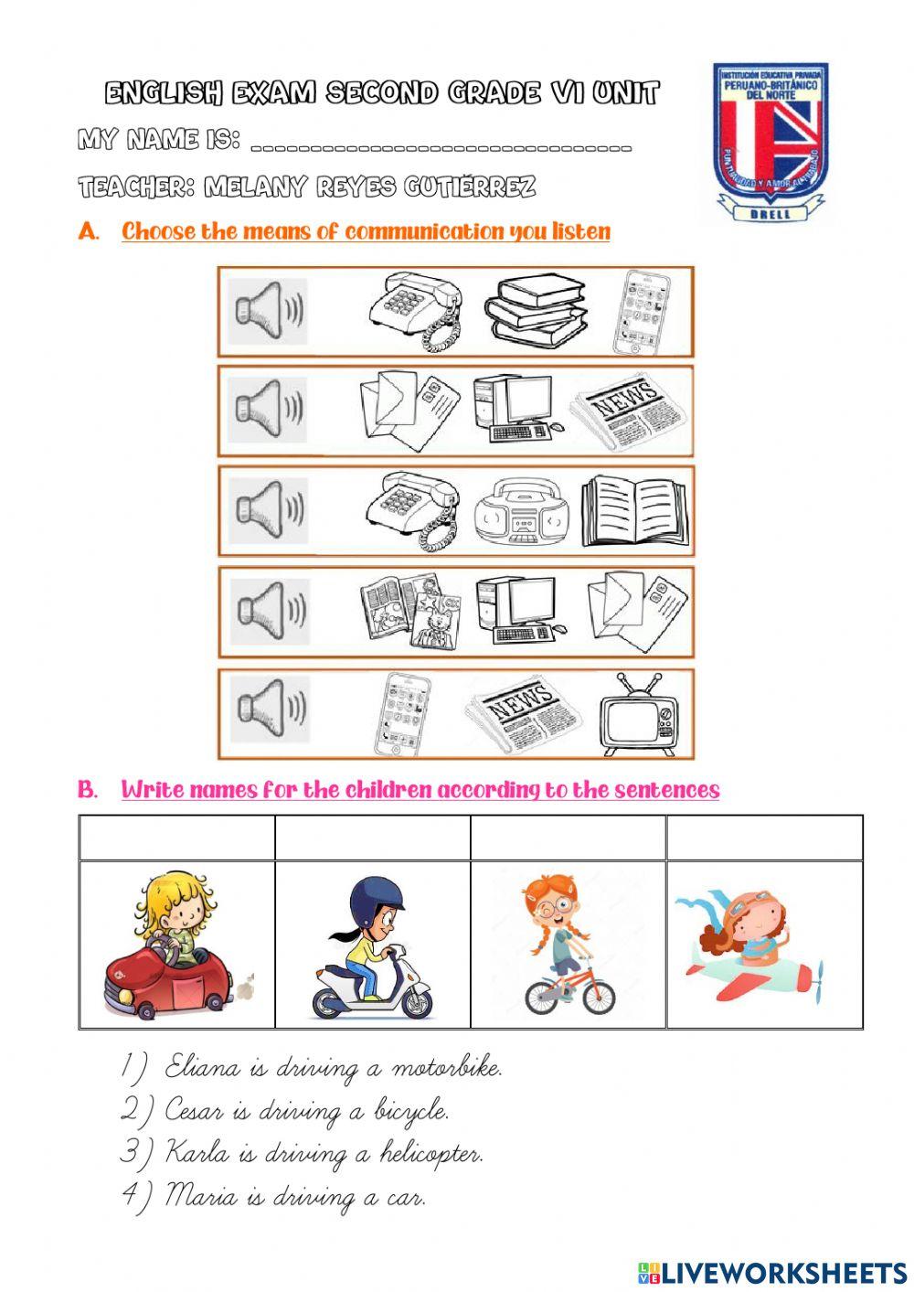 Second Grade VI Unit Exam