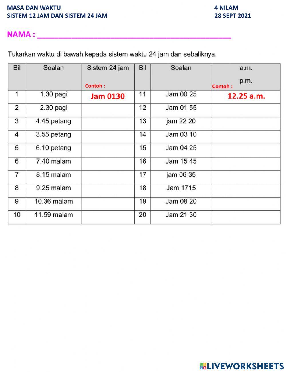 SISTEM 12  - 24 JAM 4 NILAM
