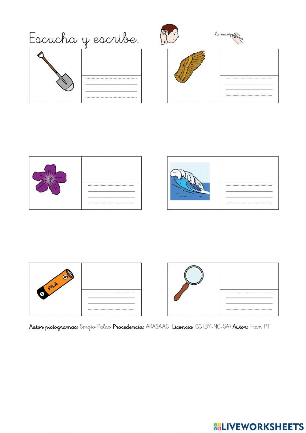 Escribir palabras con l.