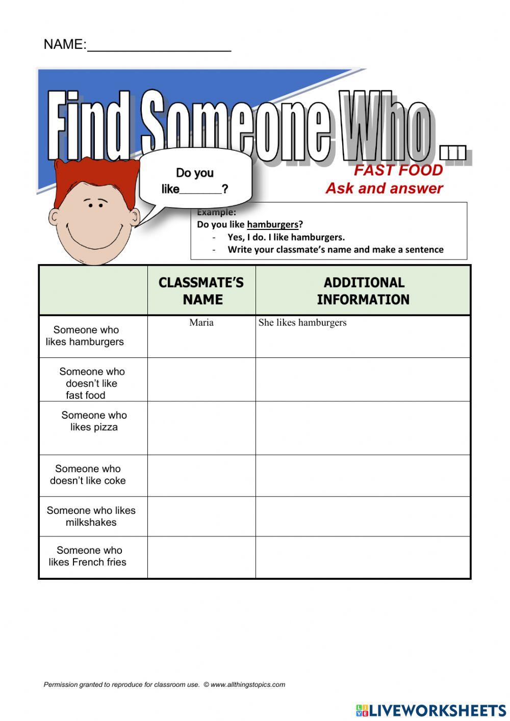 Find someone who likes...