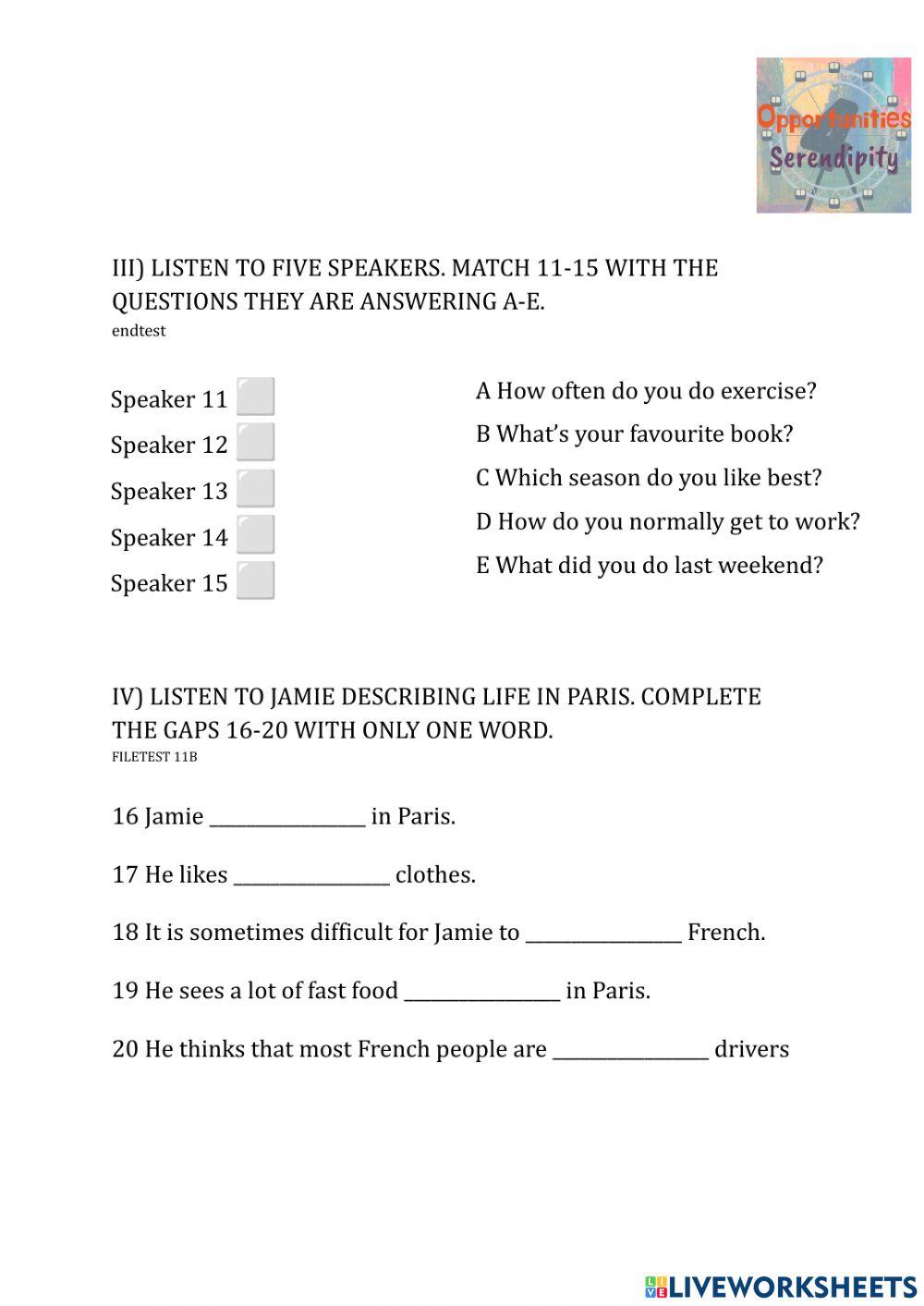 2nd Adults Final exam Listening