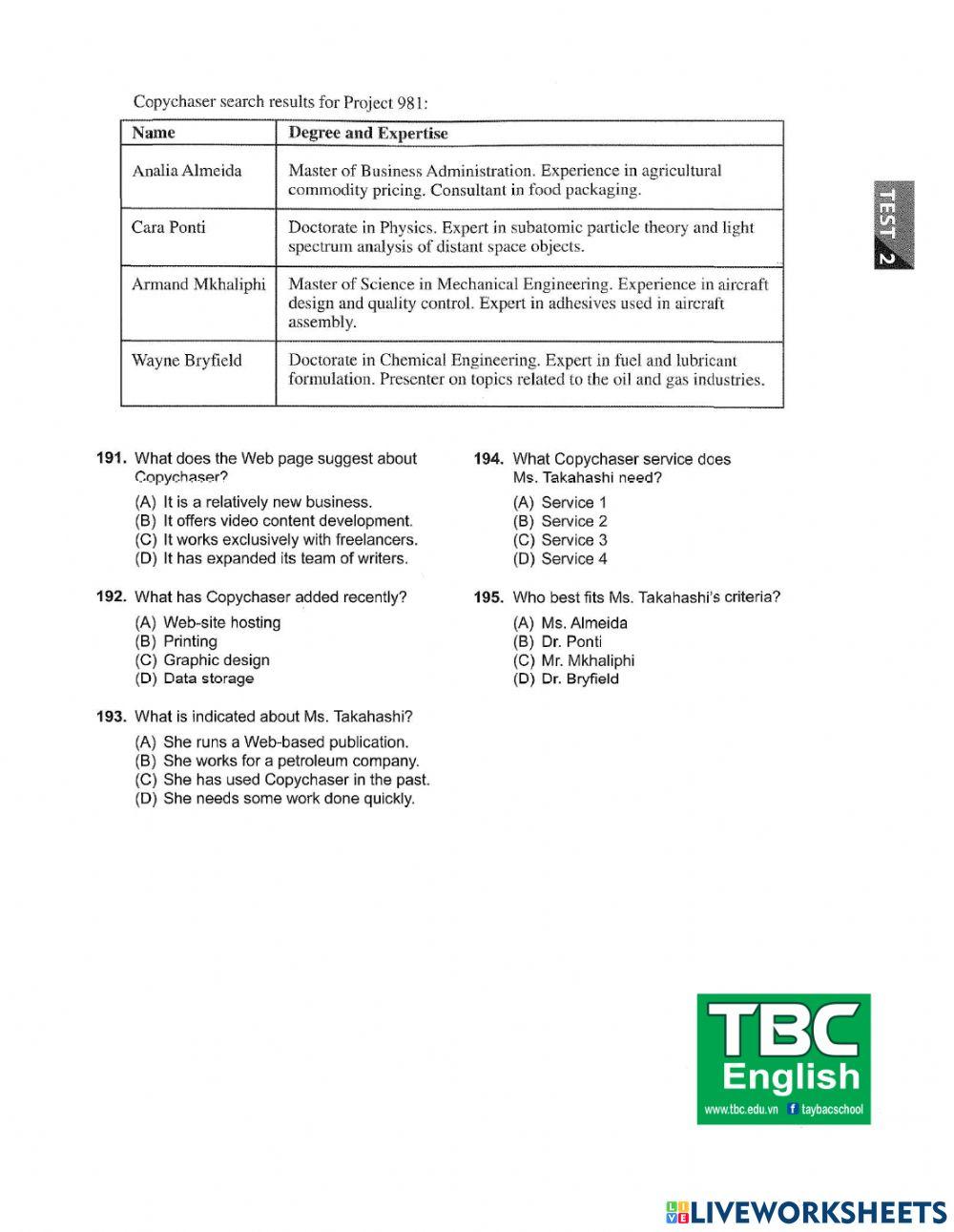 ETS 2021 TOEIC RC TEST 2 PART 7c worksheet | Live Worksheets