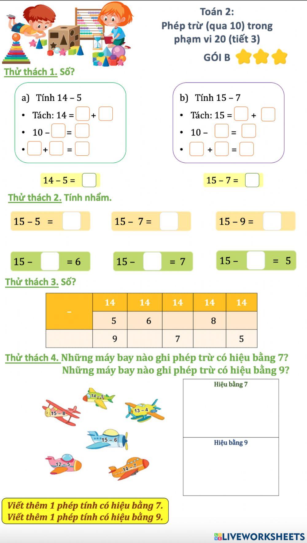 Gói B - Phép trừ (qua 10) trong phạm vi 20 (tiết 3)