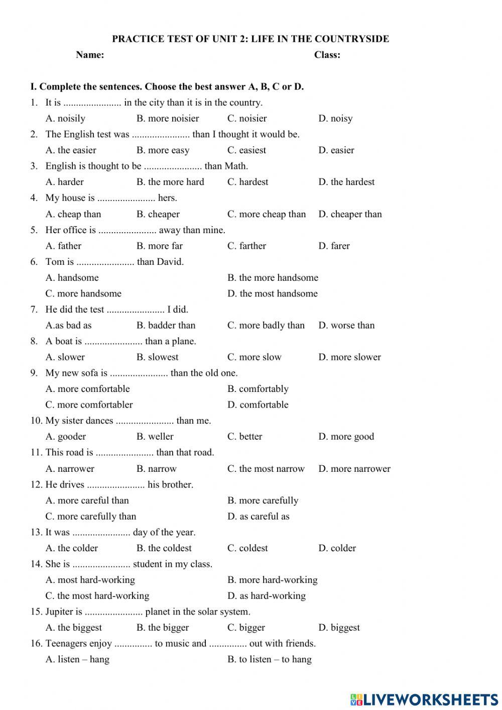 Unit 2: lìfe in the countryside