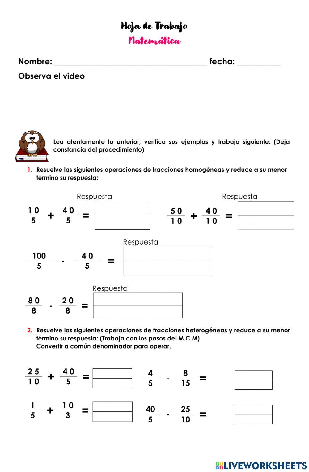 Suma y resta de fracciones