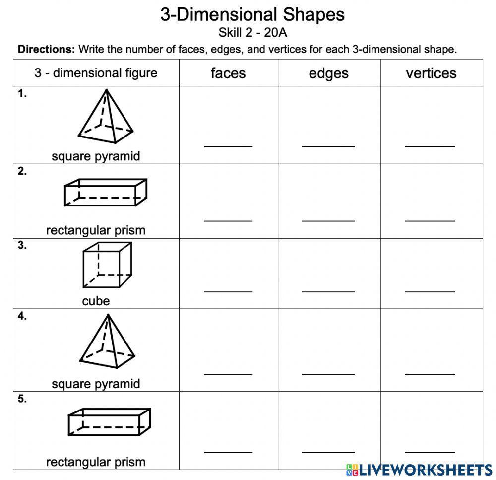 Faces Edges Vertices Worksheet Live Worksheets