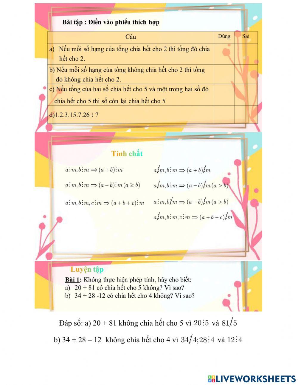 Tiết 14: Quan hệ chia hết và tính chất