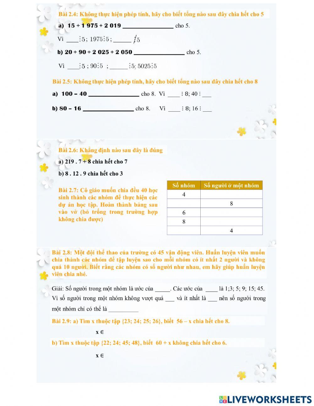 Tiết 14: Quan hệ chia hết và tính chất