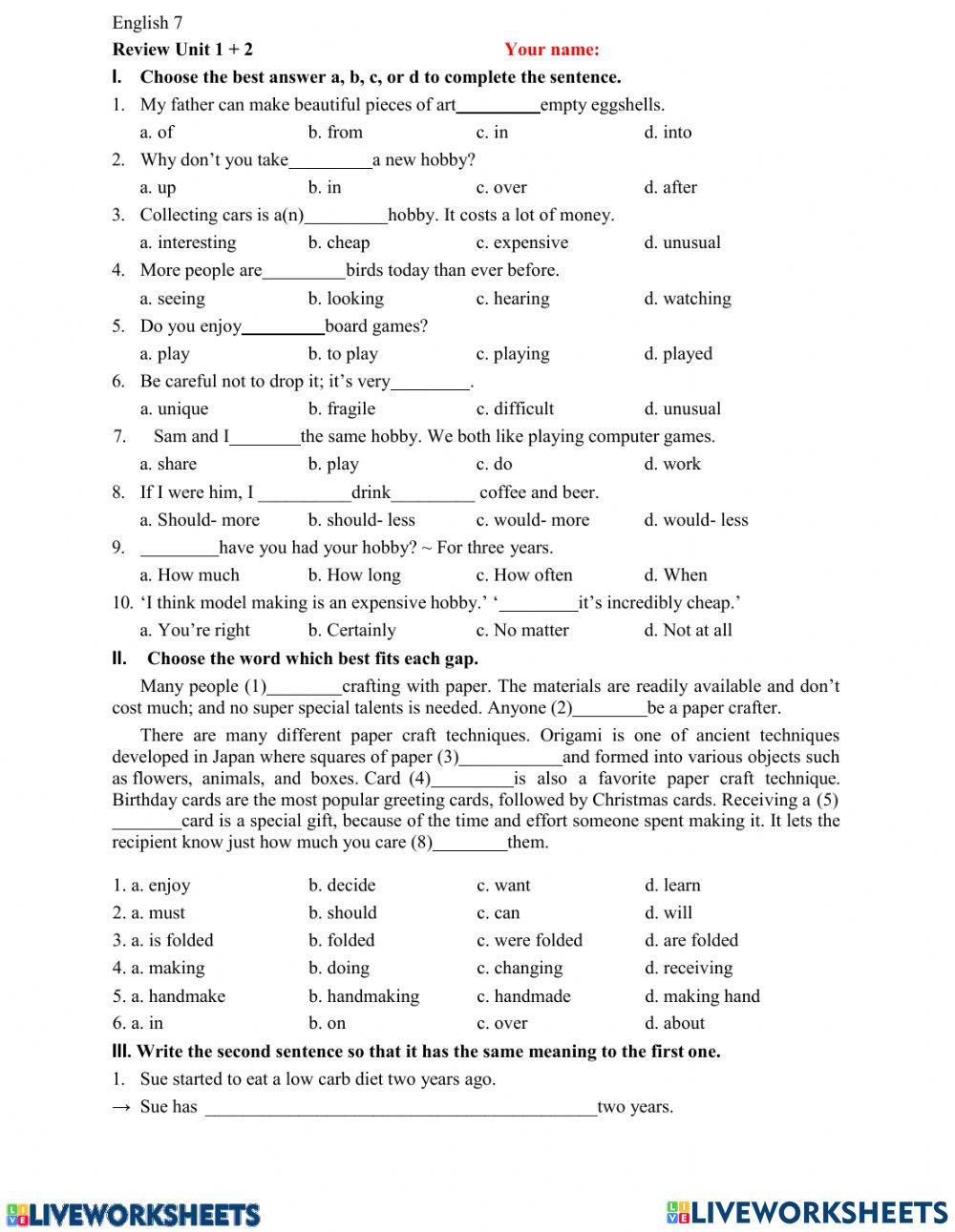 Grade 7- Review U1-2