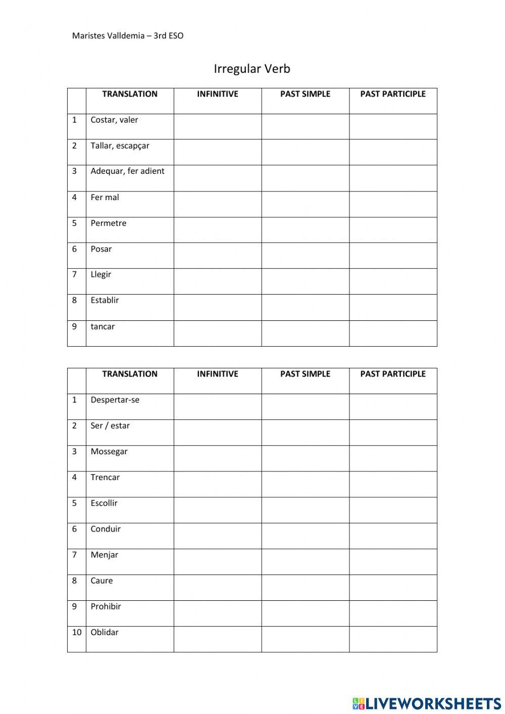 Irregular Verbs - 3rd ESO 2 (en)