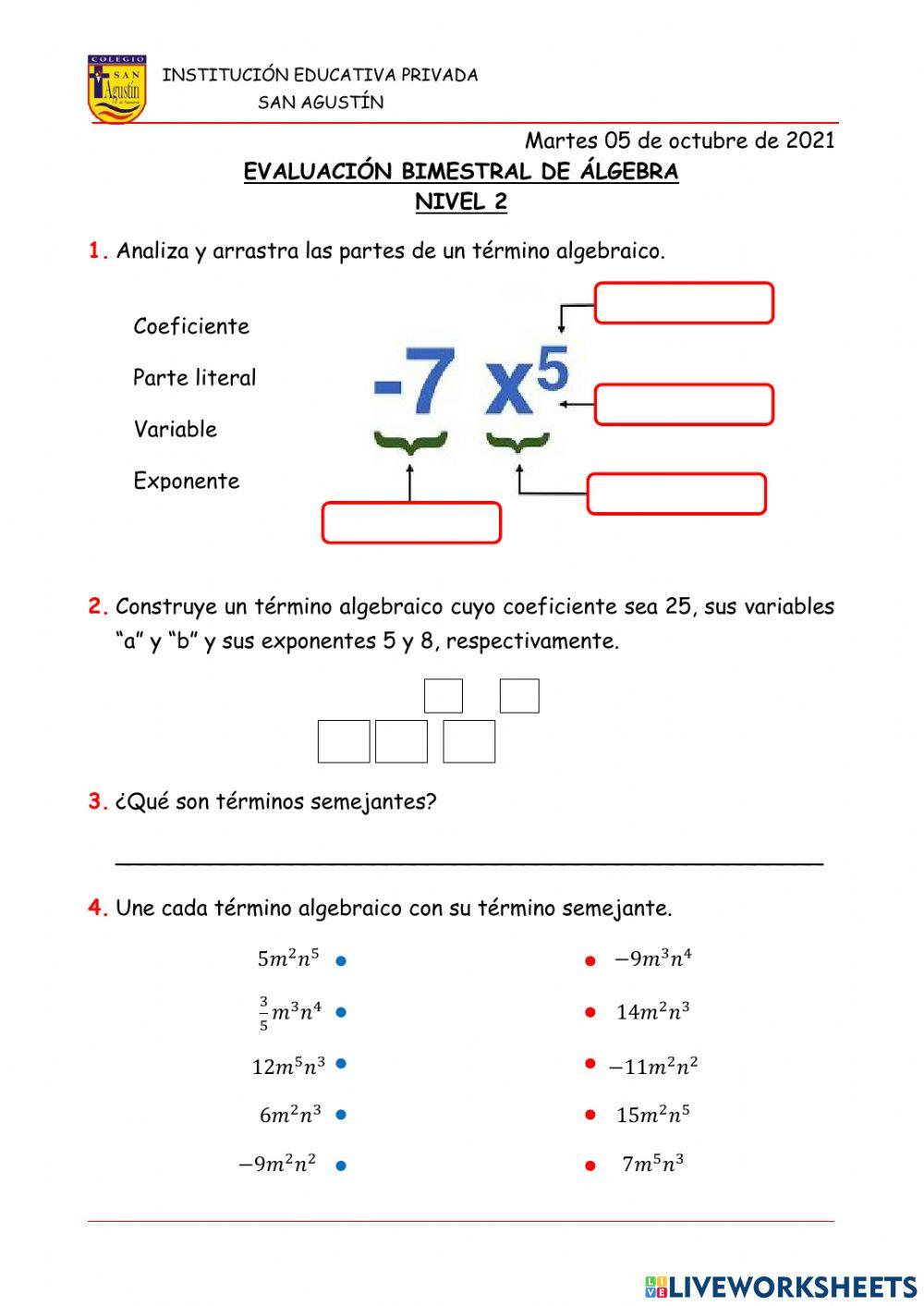 Evaluación de Álgebra