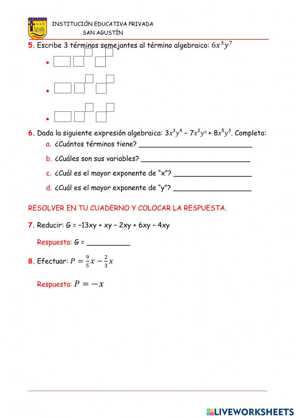 Evaluación de Álgebra