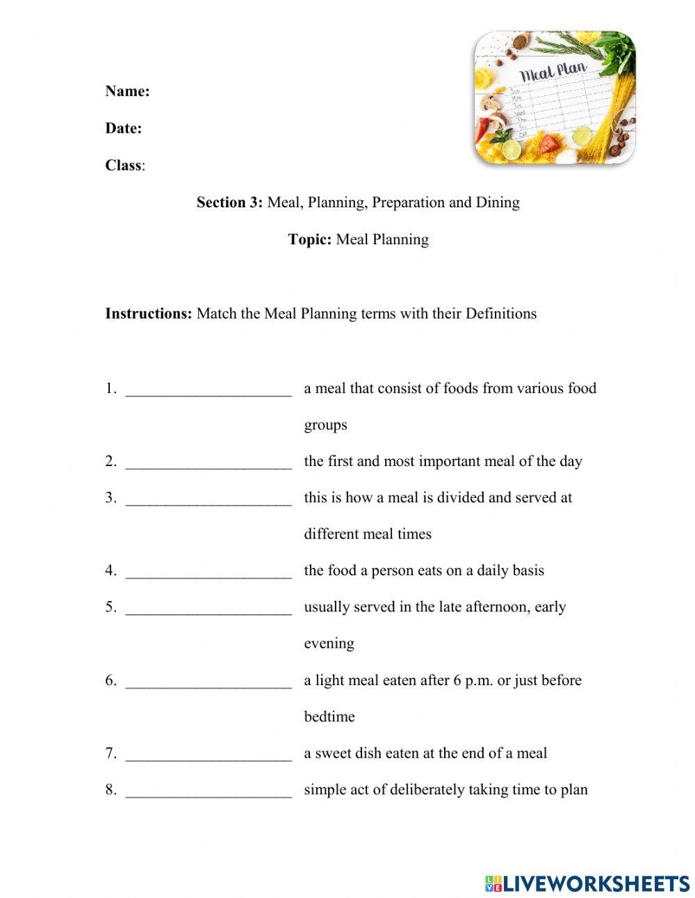 Meal Planning, Preparation and Dining