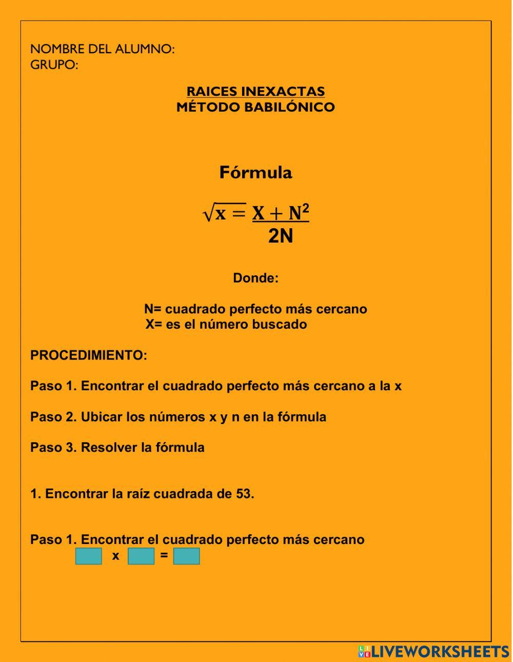 Raiz cuadrada. Método babilónico