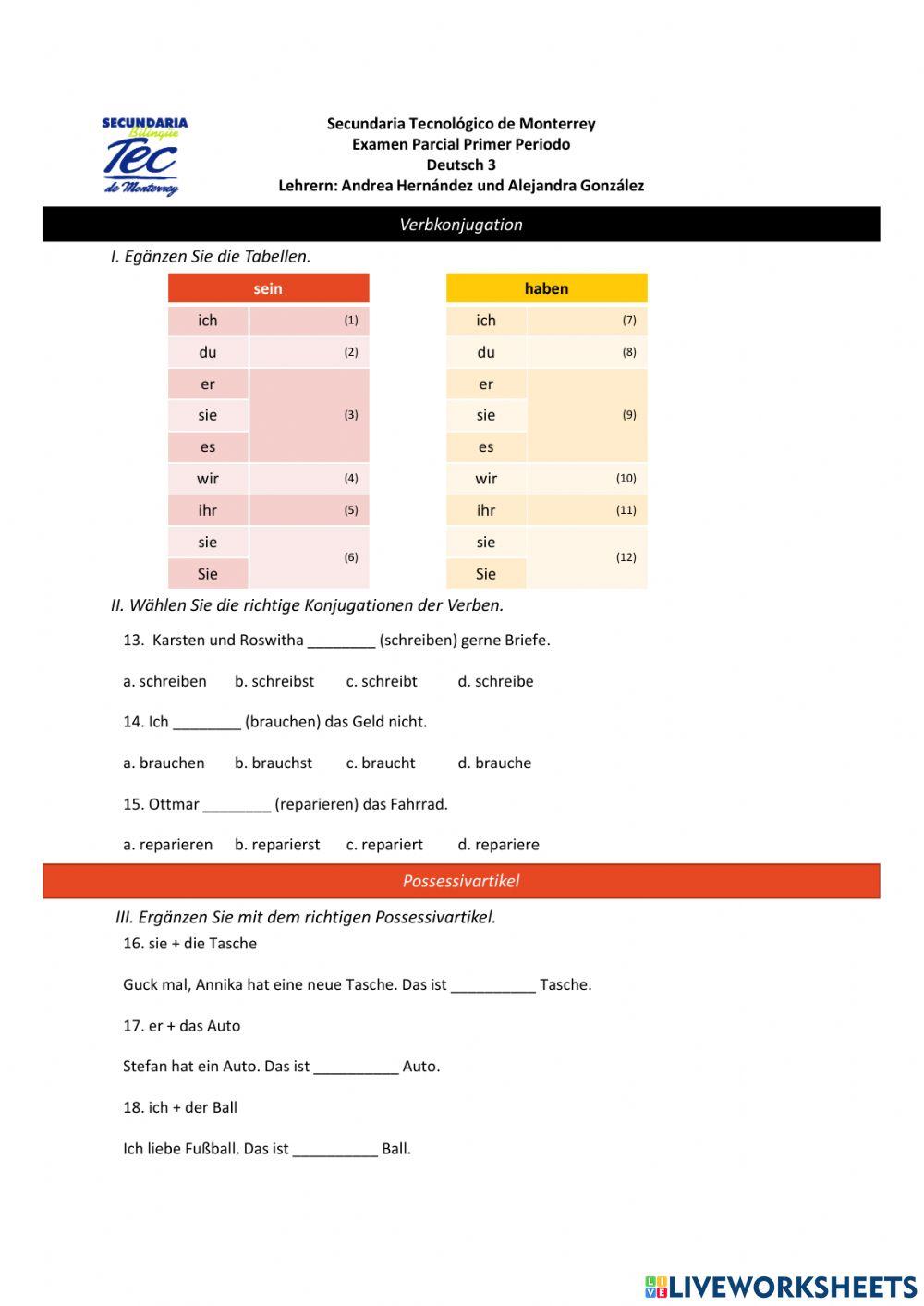 Deutsch 3 - Examen Parcial Primer Periodo