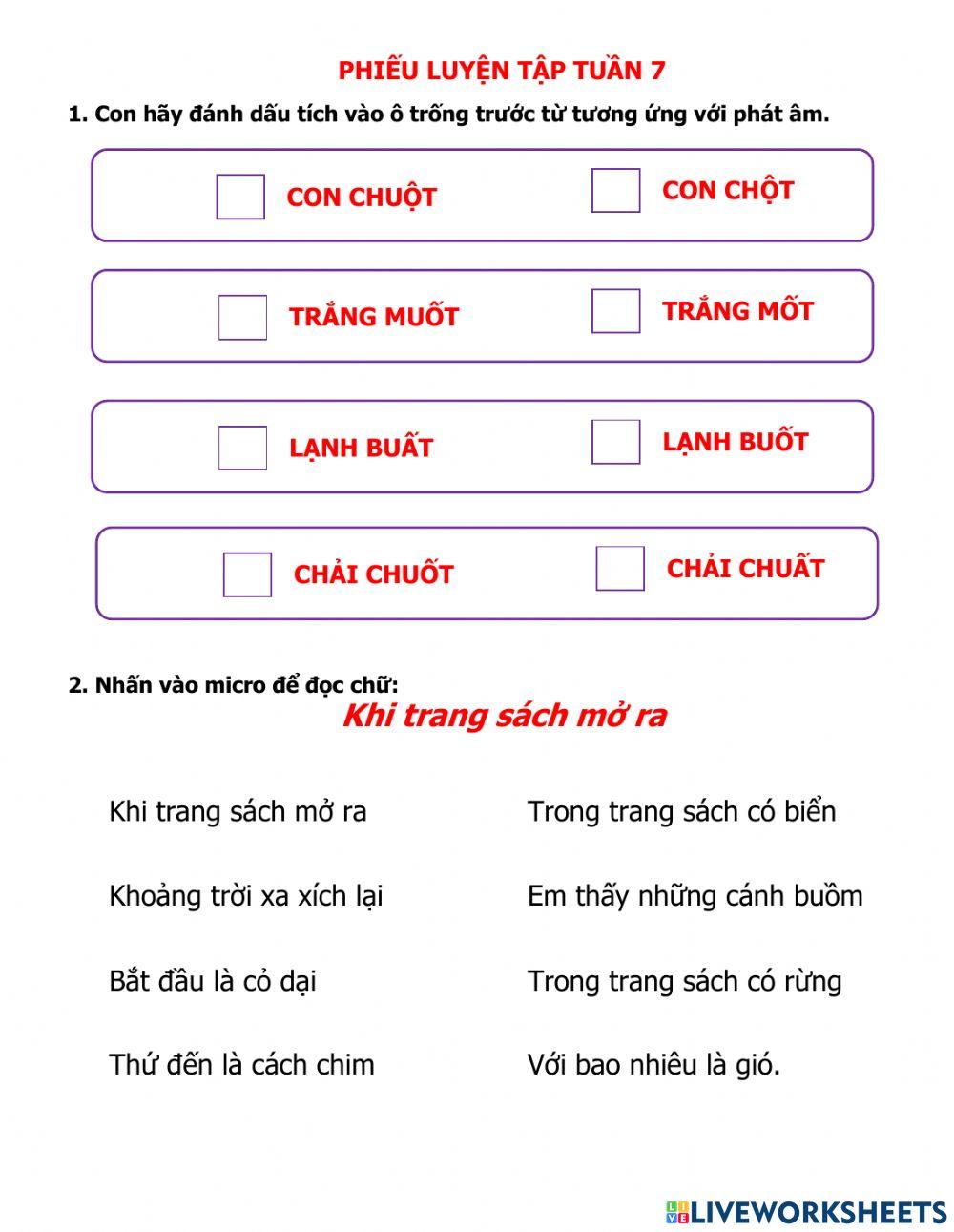 Phiếu luyện tập tuần 7