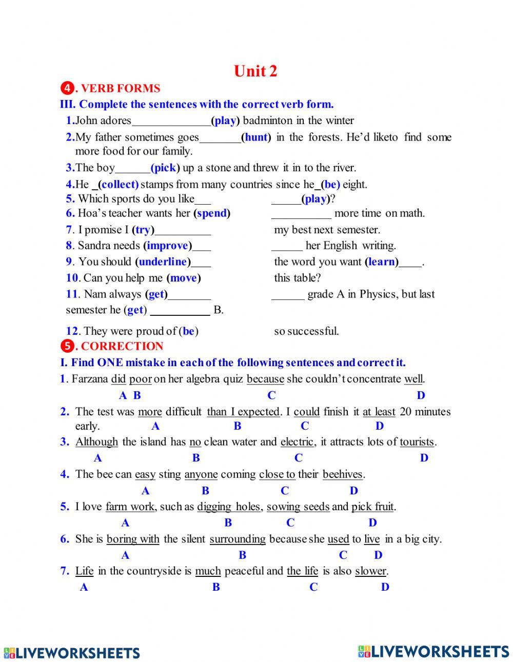 Unit 2- life in the countryside
