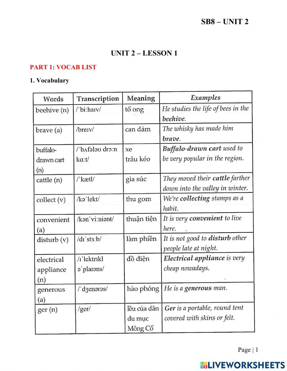 Grade 8-U2 lesson 1