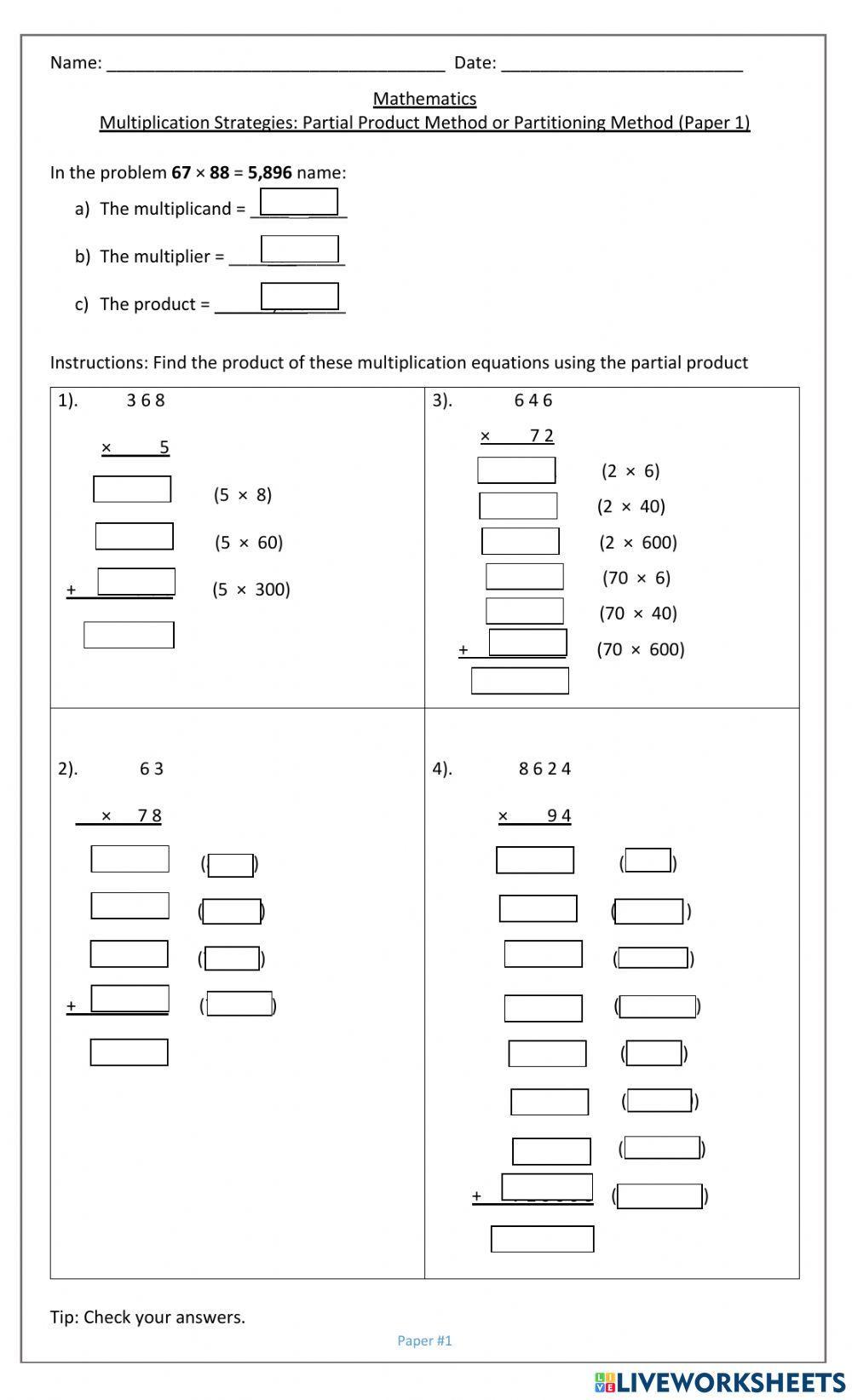 multiplication-strategies-partial-products-part-a-worksheet-live-worksheets