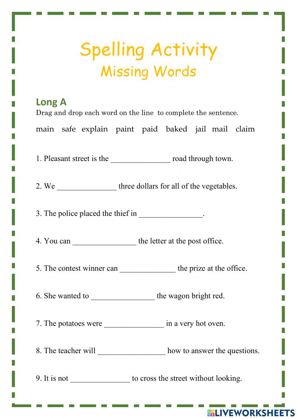 Spelling Activity - LONG A and LONG E