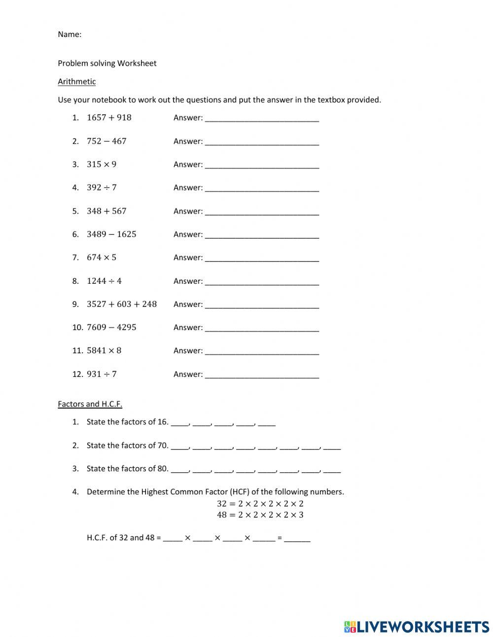 Problem Solving Grade 8