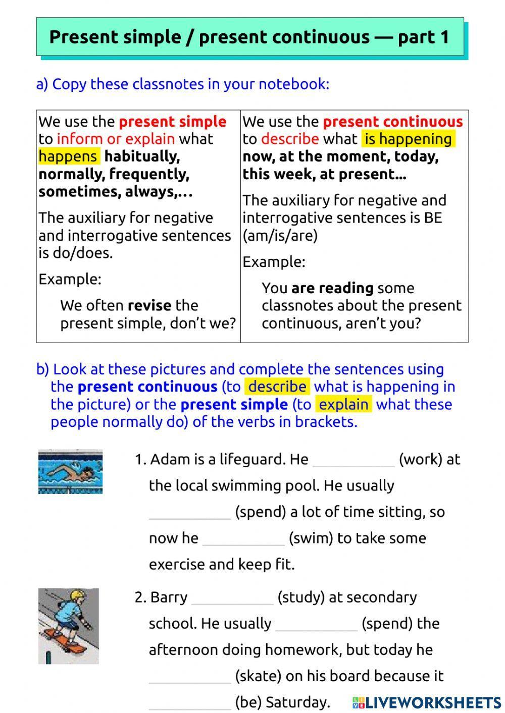 Present simple - present continuous - part 1