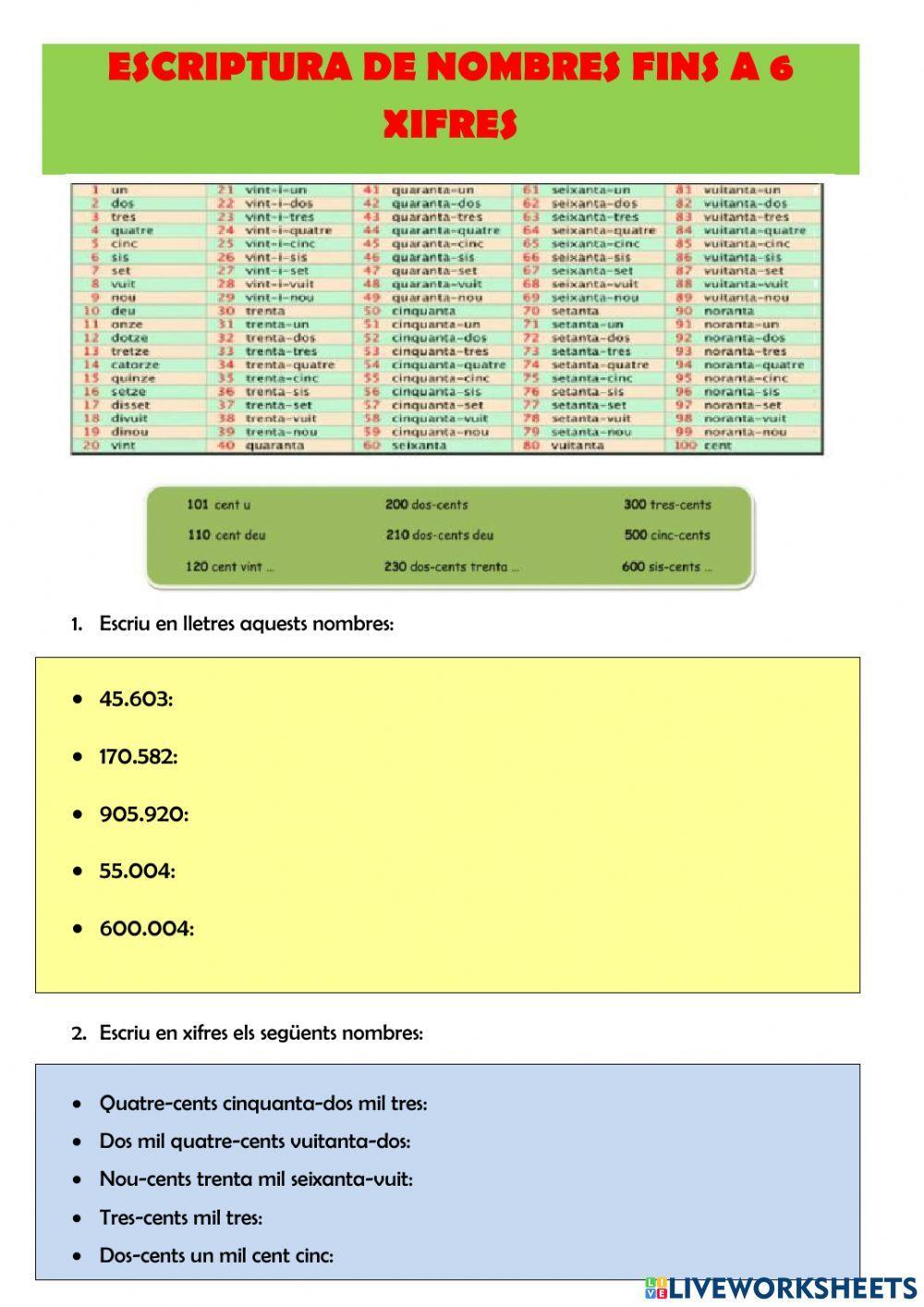 Nombres de fins a 6 xifres
