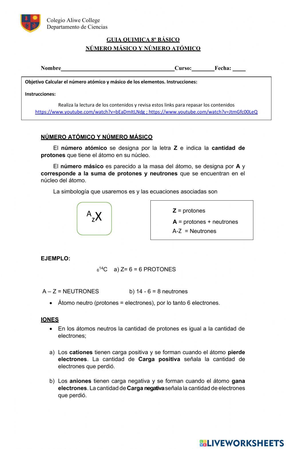 Guía numero atomico