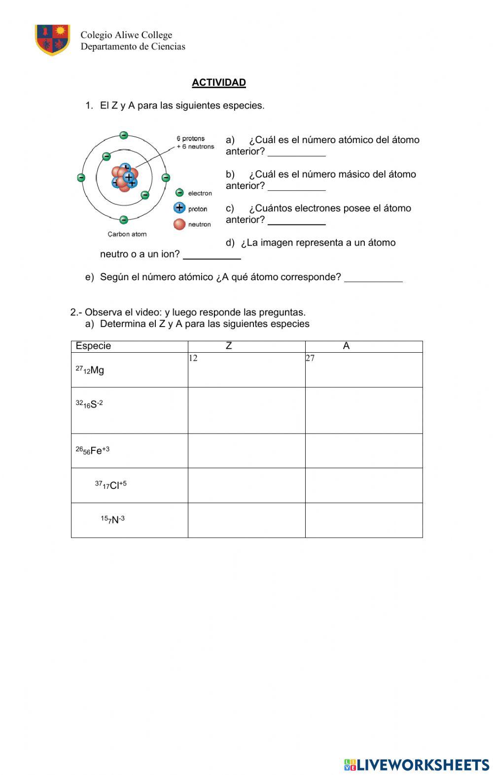 Guía numero atomico