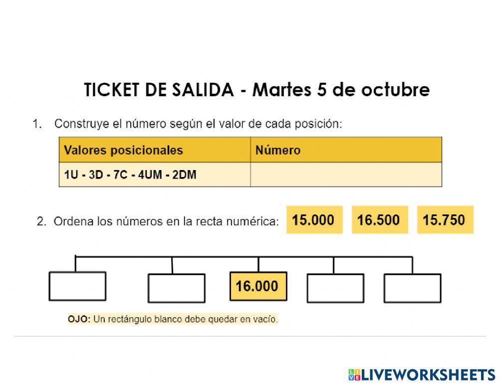Ticket recta numerica Ticket recta numerica