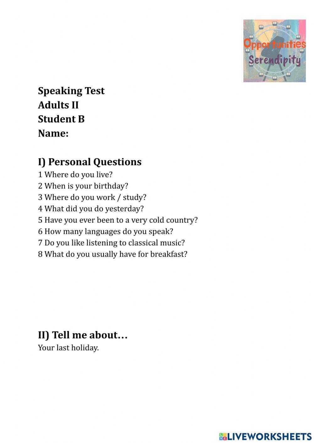 Speaking Test, Adults II