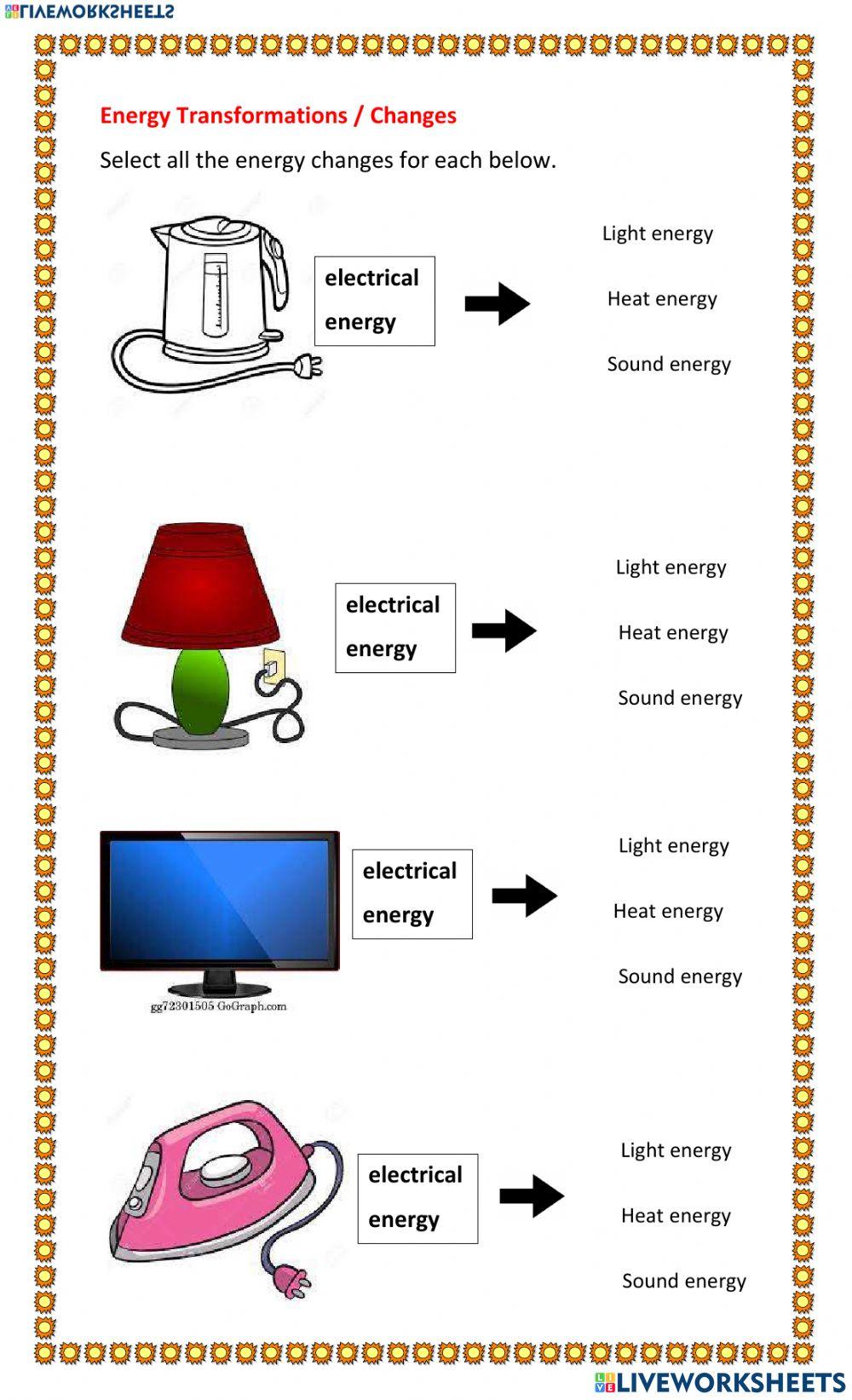 Energy transformations practice 1 online exercise for live worksheets