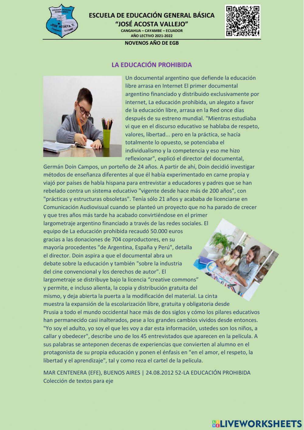 Taller lectura la educacion