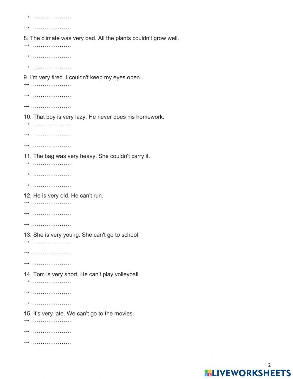 too ...., not ... enough, so... that ...