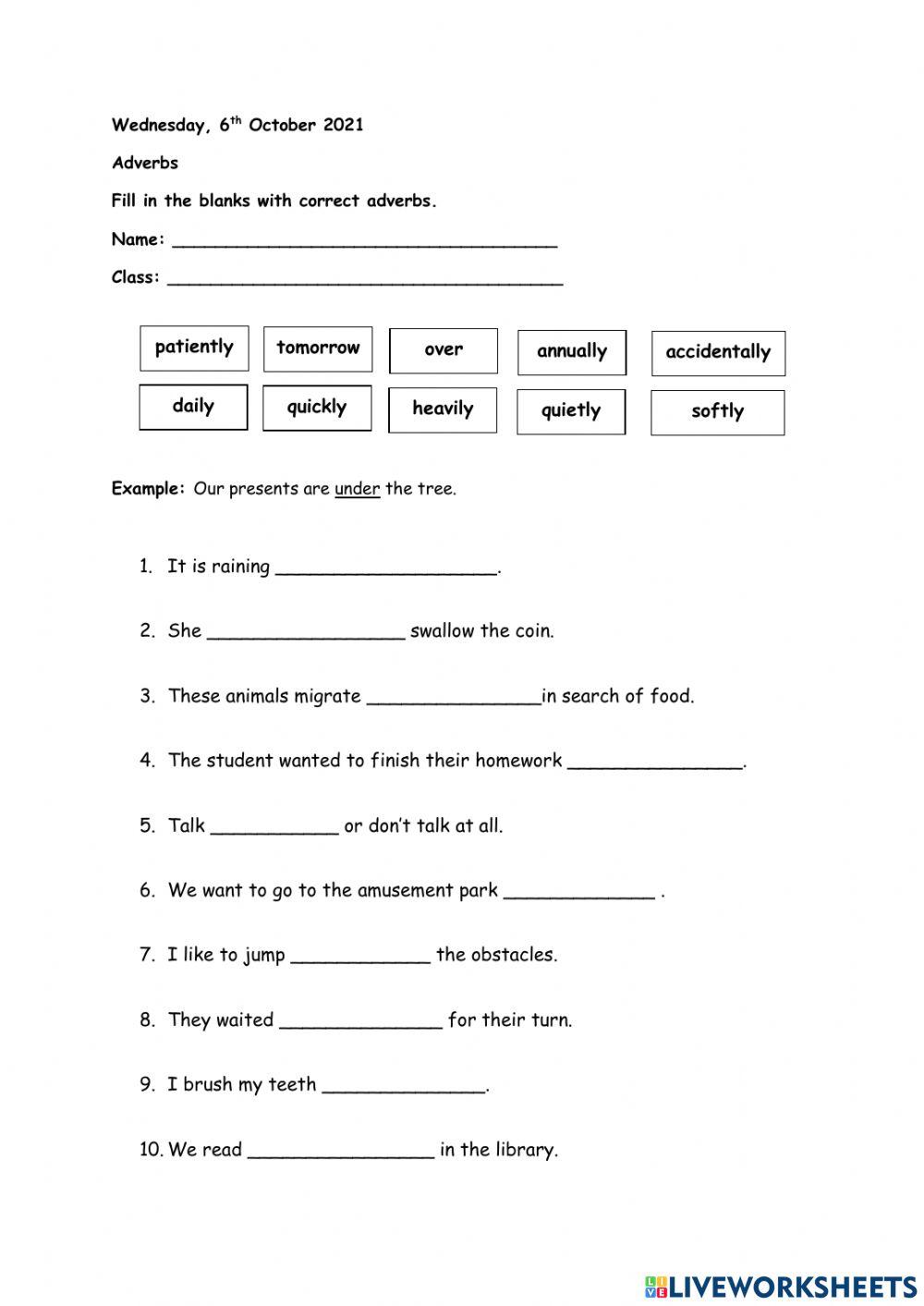 Adverb Worksheets 4th Graders