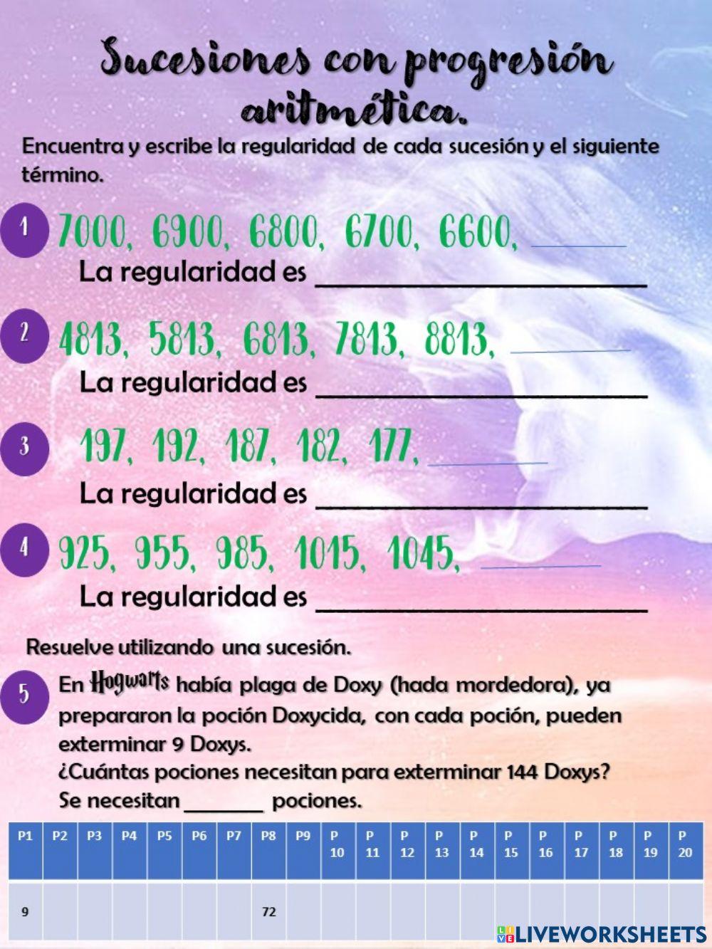 Sucesiones con progresiones aritméticas.