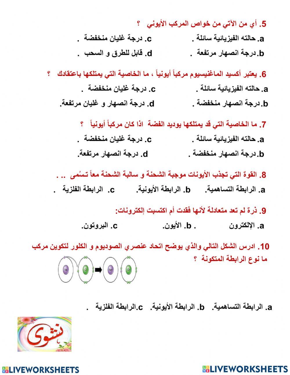 تقويم ختامي 2 - الرابطة الايونية والفلزية -جزء 2